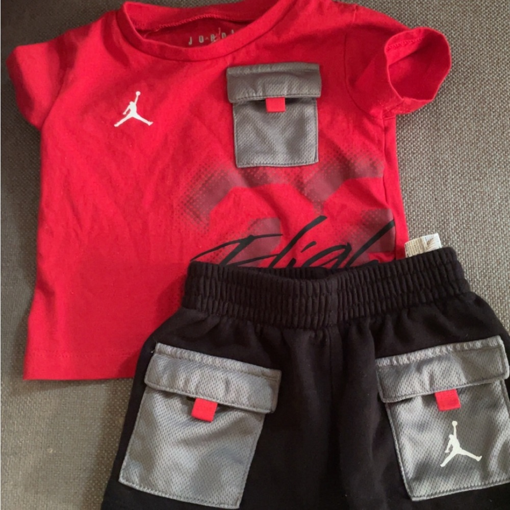 Jordan Red and Black Baby Set with Gray Accents
